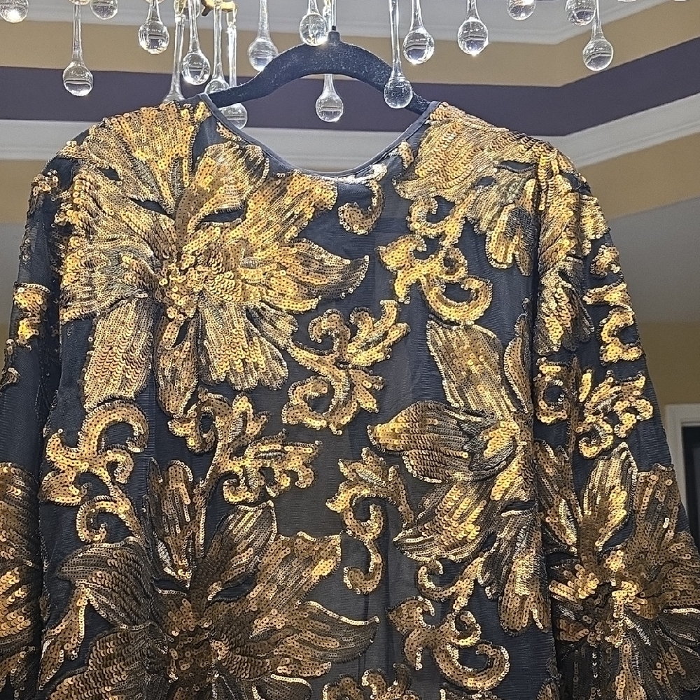 Chico's Black and Gold Embroidered Sequin Jacket Size 4 - Picture 9 of 16